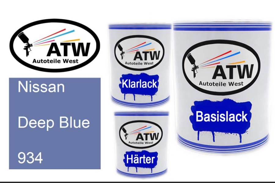 Nissan, Deep Blue, 934: 1L Lackdose + 1L Klarlack + 500ml Härter - Set, von ATW Autoteile West.